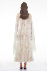 Cinzia Beige Sweetheart Lace Maxi Dress
