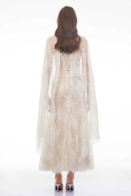 Cinzia Beige Sweetheart Lace Maxi Dress