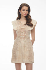 Cire White Embellished Mini Dress with Cap Sleeves