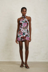 Clara Purple Sequined Floral Embroidered Mini Dress