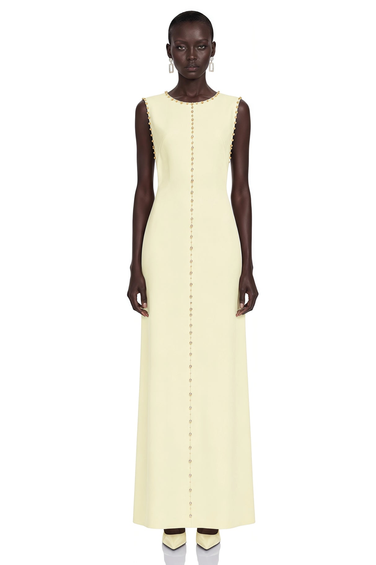 Clarisse Yellow Rhinestone Front ALine Maxi Dress