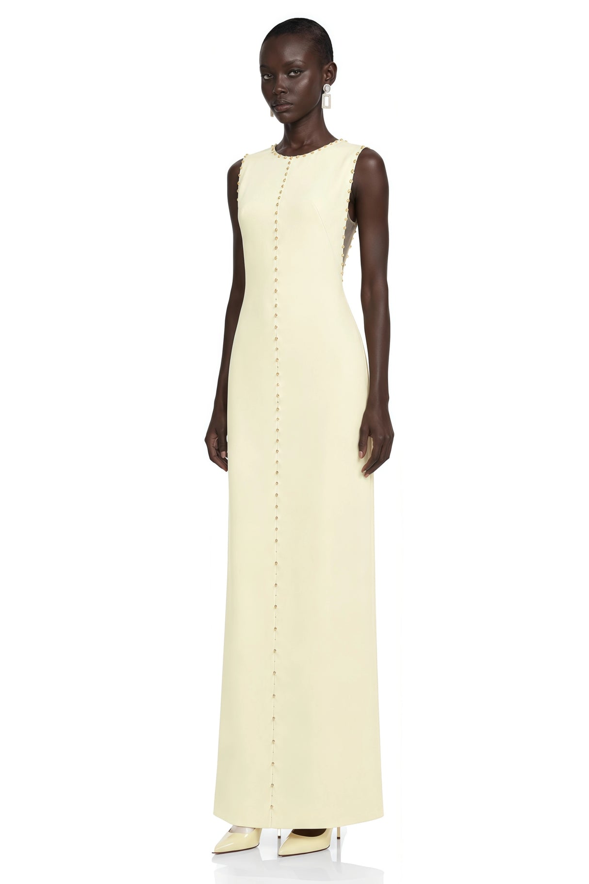 Clarisse Yellow Rhinestone Front ALine Maxi Dress