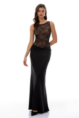 Clementine Black Floral Lace Corset Maxi Dress