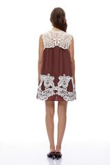 Clementine Chocolate Brown CutOut Mini Dress with Lace Panels