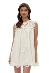 Clementine White CutOut Mini Dress with Lace Panels