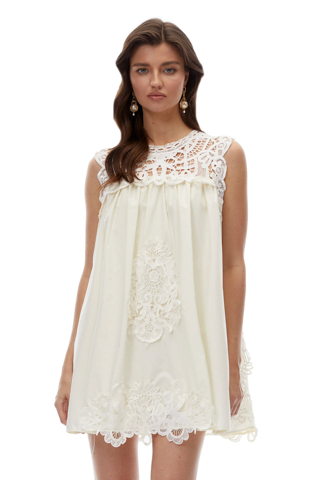 Clementine White CutOut Mini Dress with Lace Panels