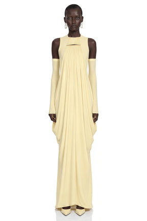 Clemira Yellow Sleeveless Draped Maxi Dress