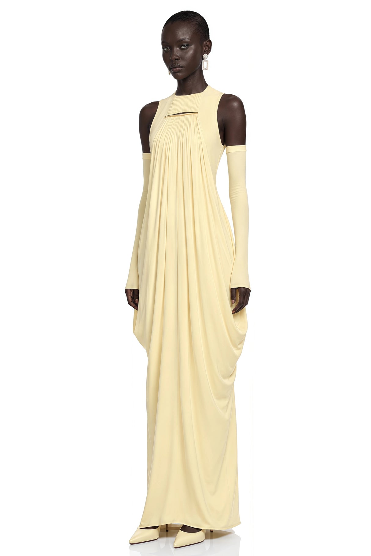 Clemira Yellow Sleeveless Draped Maxi Dress