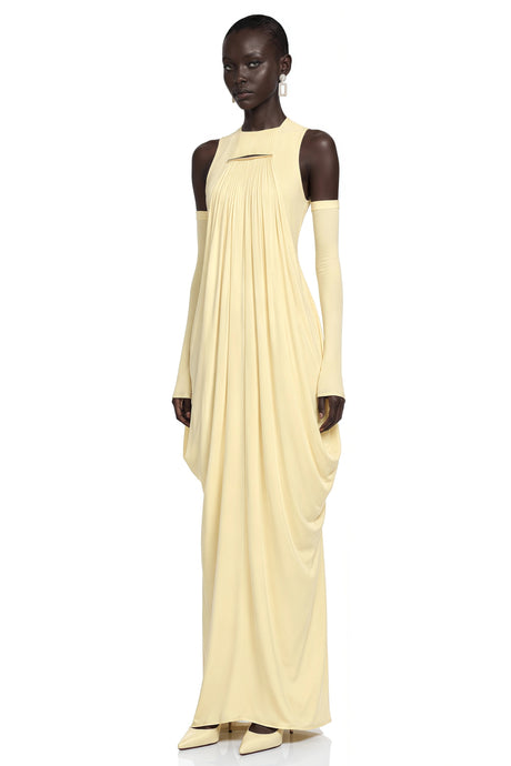 Clemira Yellow Sleeveless Draped Maxi Dress