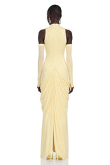 Clemira Yellow Sleeveless Draped Maxi Dress