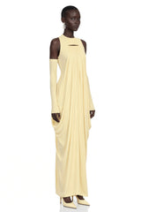Clemira Yellow Sleeveless Draped Maxi Dress