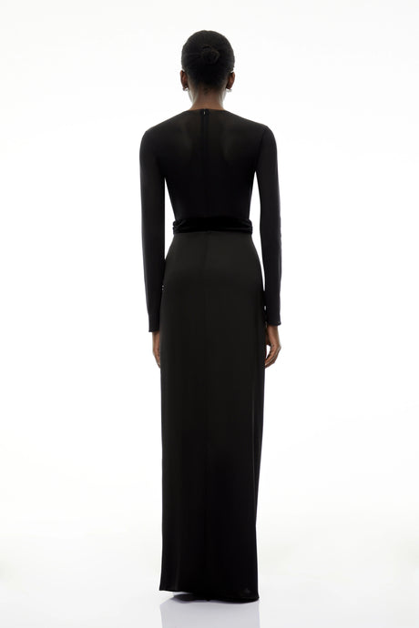 Colette Black Ruched Maxi Dress with Satin Panels