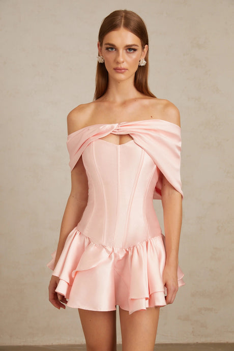 Colette Pink Shawl Satin Mini Dress
