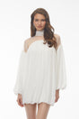 Constance White Tulle Puffball Mini Dress with Ribbon