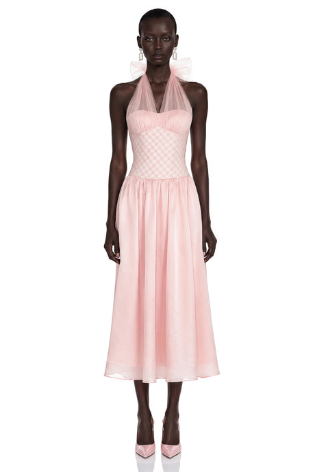 Constantia Pink Halterneck Sequin Midi Dress