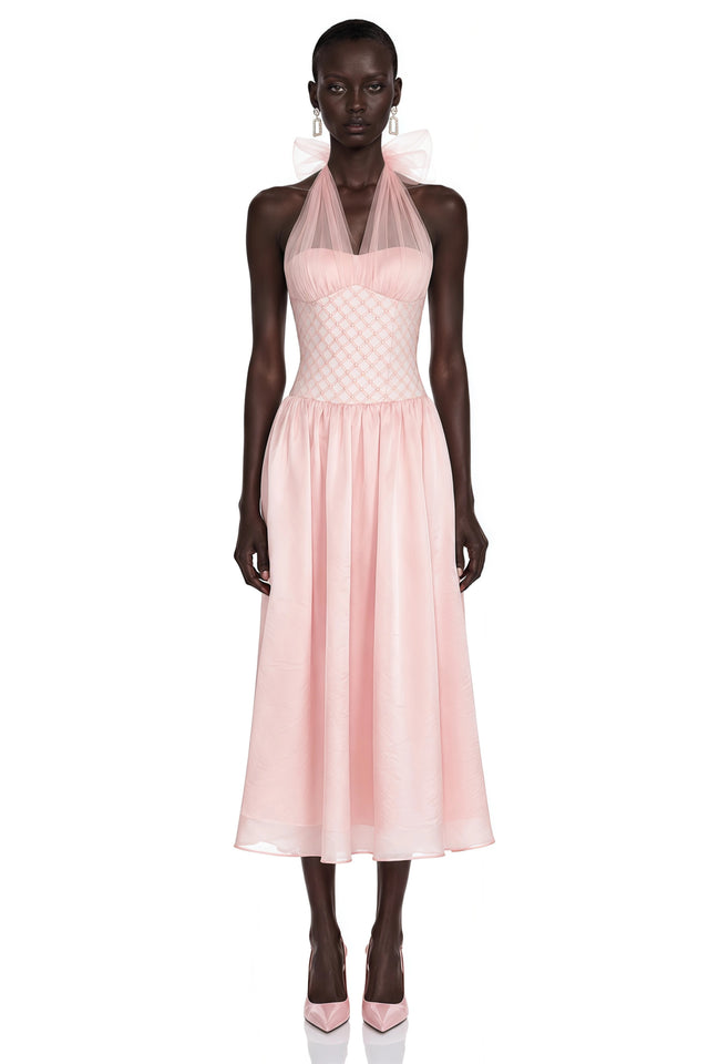Constantia Pink Halterneck Sequin Midi Dress