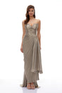Constanza Brown Off Shoulder Ruched Maxi Dress