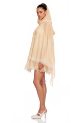 Consuela Neutral Pleated Mini Dress with Lace Trim