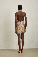 Consuelo Green Floral Embroidered Mesh Mini Dress