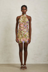 Consuelo Green Floral Embroidered Mesh Mini Dress