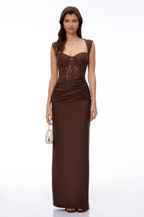Cora Chocolate Brown Sweetheart Sleeveless Maxi Dress