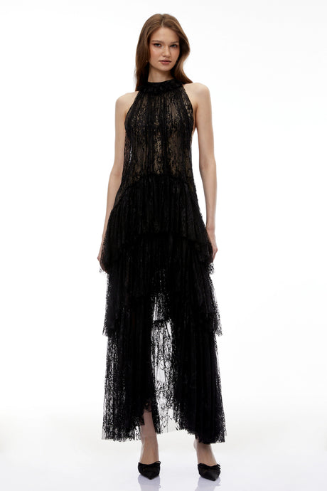 Coralie Black Floral Lace Maxi Dress