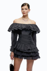 Cordelia Black Off Shoulder Ruffled Mini Dress