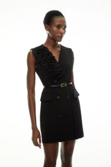 Cordelia Black Sleeveless Mini Dress with 3D Florals