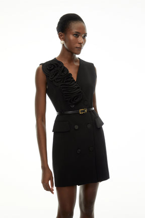 Cordelia Black Sleeveless Mini Dress with 3D Florals