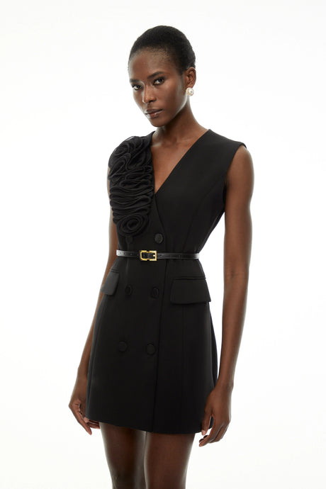 Cordelia Black Sleeveless Mini Dress with 3D Florals