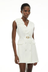 Cordelia White Sleeveless Mini Dress with 3D Florals