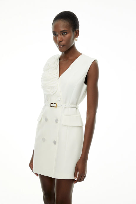 Cordelia White Sleeveless Mini Dress with 3D Florals
