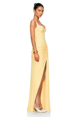 Cordelia Yellow Ruched Bust Maxi Dress with Slit