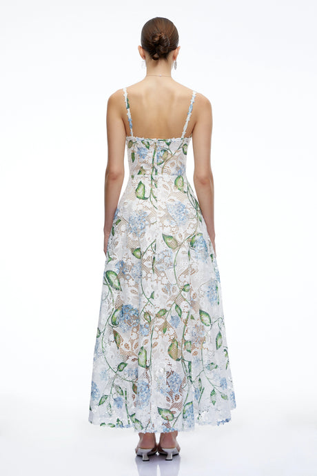 Corisande Blue Floral Lace Maxi Dress
