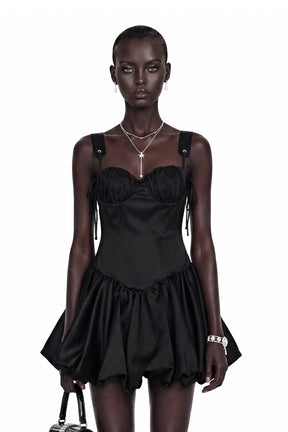 Cornelia Black Sleeveless Puffball Mini Dress