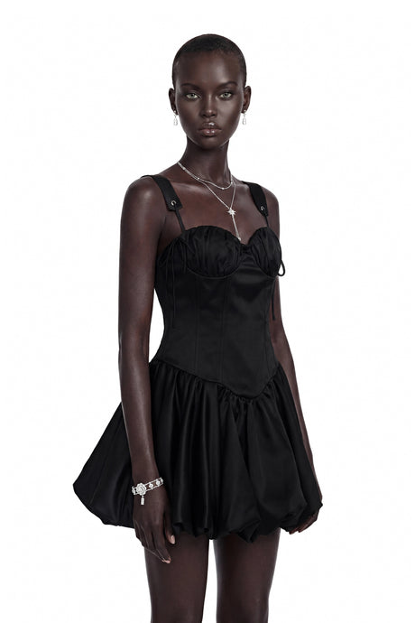 Cornelia Black Sleeveless Puffball Mini Dress