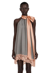 Cornelia Grey Asymmetrical Mini Dress with Bow Detail
