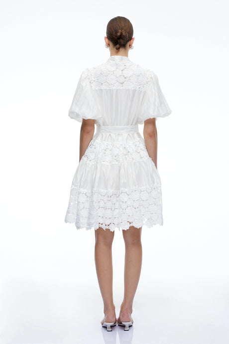 Cosima White Lace Puff Sleeves Mini Dress