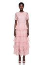 Cressida Pink Floral Embroidered Tiered Maxi Dress