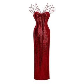 Cressida Red Sparkly Embellished Maxi Dress