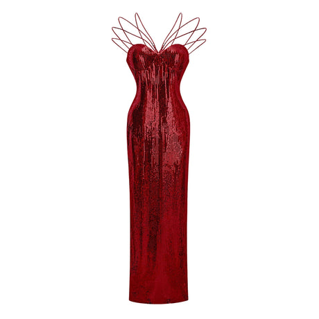 Cressida Red Sparkly Embellished Maxi Dress