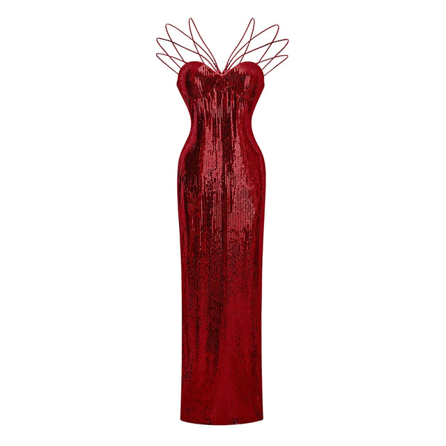 Cressida Red Sparkly Embellished Maxi Dress