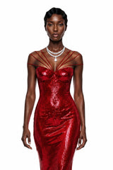 Cressida Red Sparkly Embellished Maxi Dress