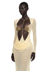 Cressida Yellow CutOut SemiSheer Fishtail Maxi Dress