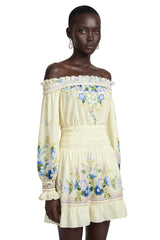 Crystal Yellow Off Shoulder Floral Print Mini Dress