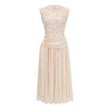 Cynthia Neutrals 3D Petal Textured Midi Dress