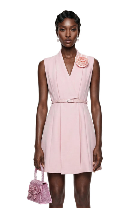 Cyprian Pink Sleeveless Mini Dress with 3D Florals