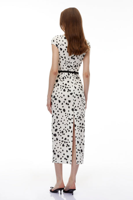 Cyrus White Leopard Polka Midi Dress