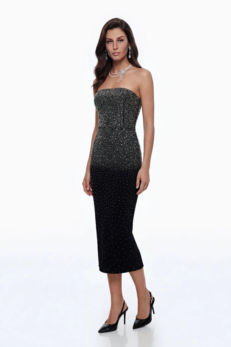 Daisy Black Rhinestone Midi Dress