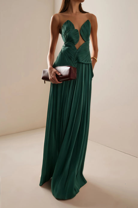 Michelina Maxi Dress Green Backless Asymmetrical Ruched